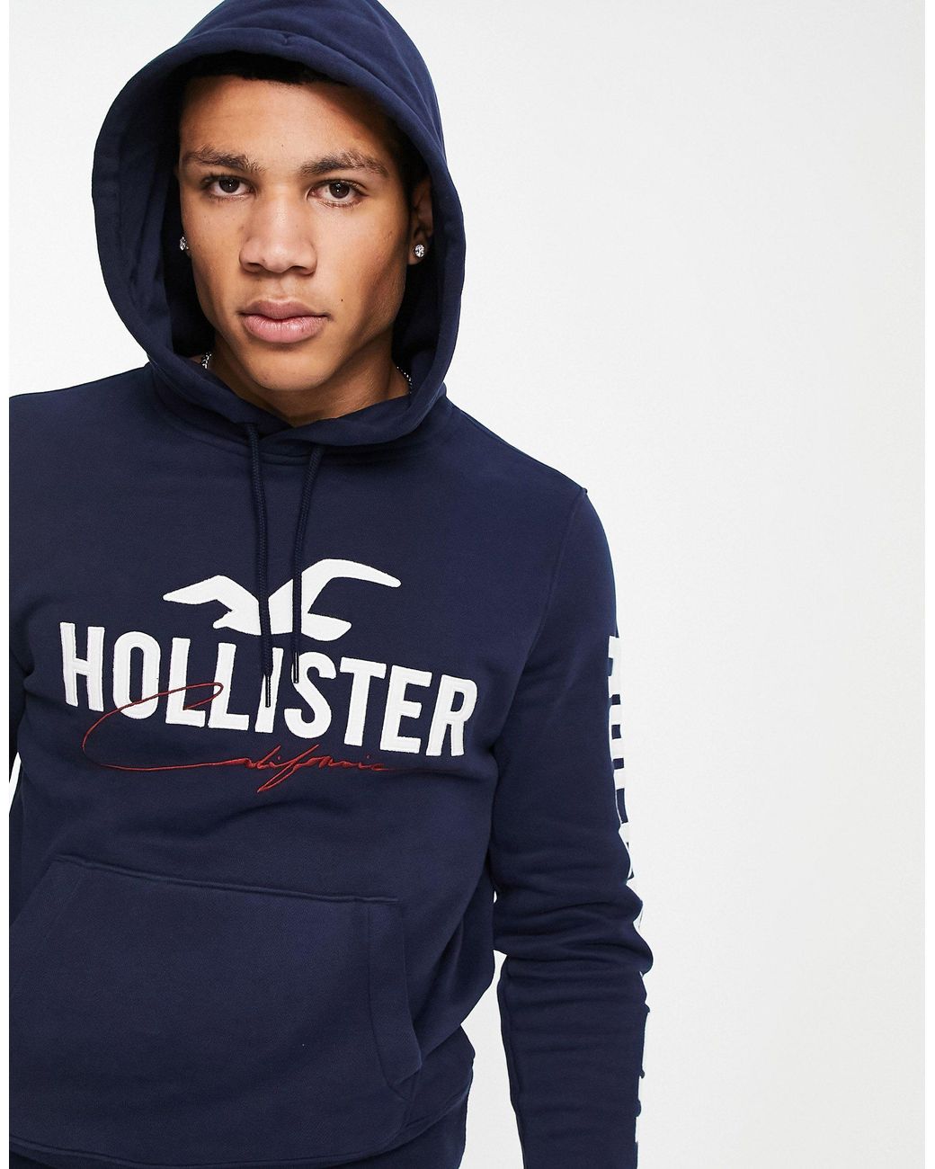 Hollister Tech Sleeve Logo Hoodie in Blue for Men