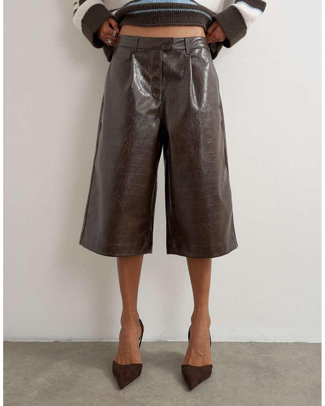 TOPSHOP Natural Croc Faux Leather A Line Bermuda