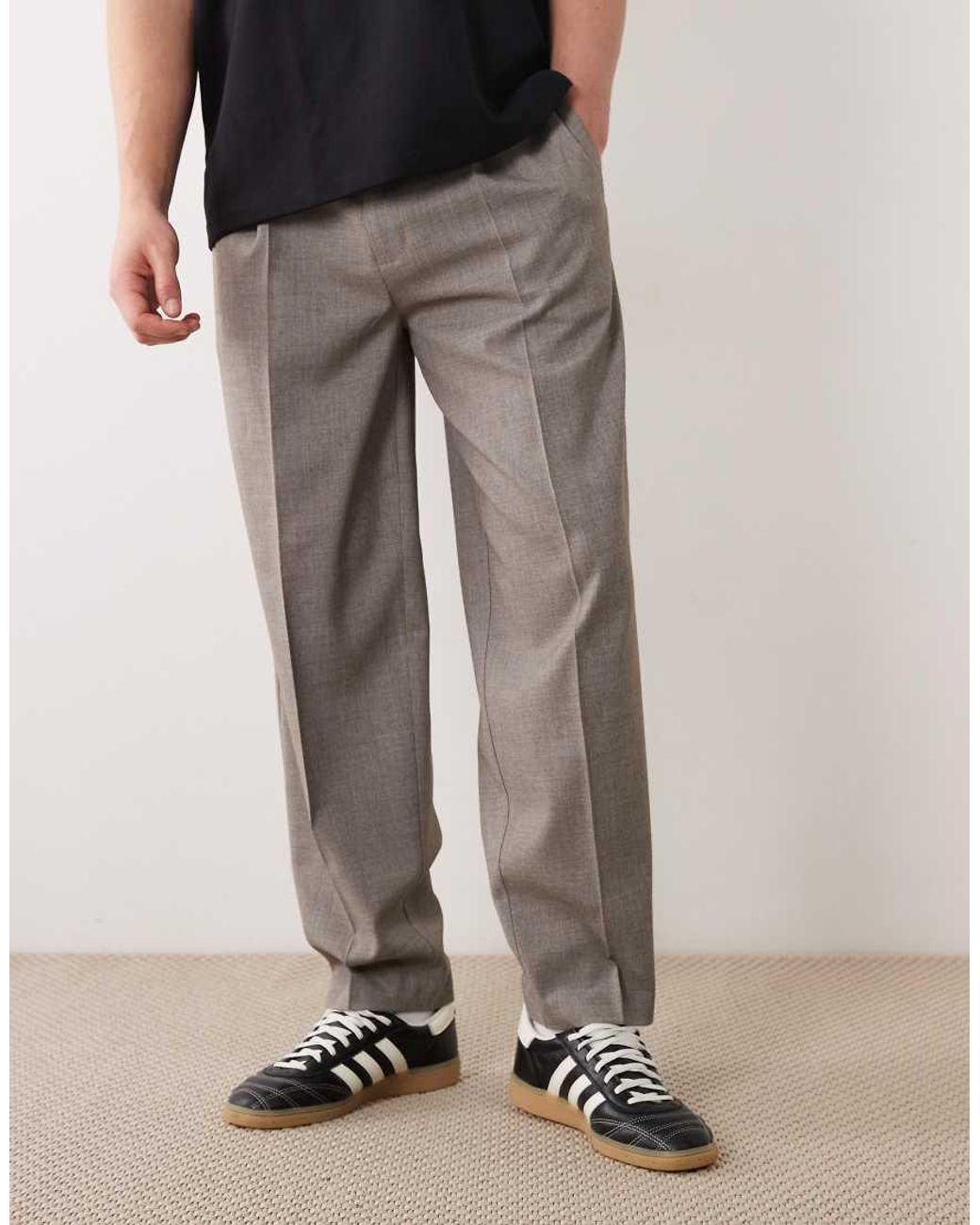 ASOS Brown Tailored Oversized Tapered Pleated Trousers for men