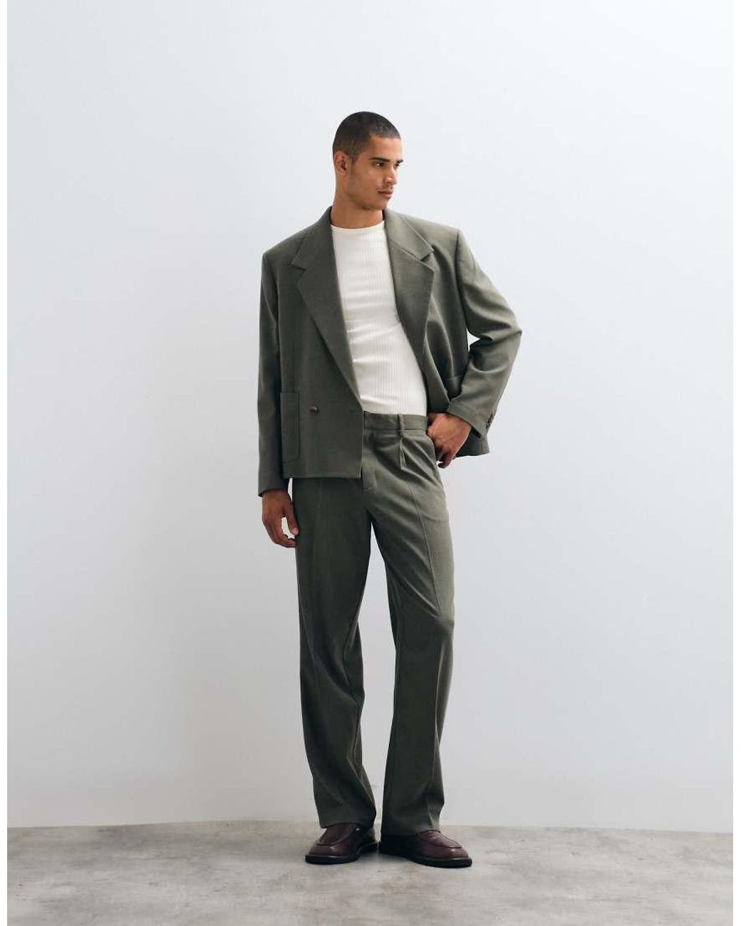 ASOS Black Wide Suit Trouser With Wool for men