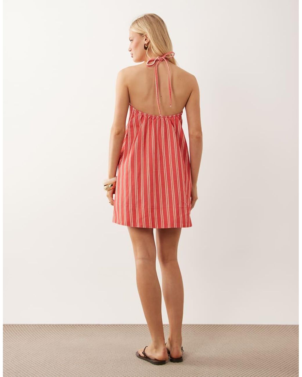 ASOS Red Halter Neck Denim Mini Dress
