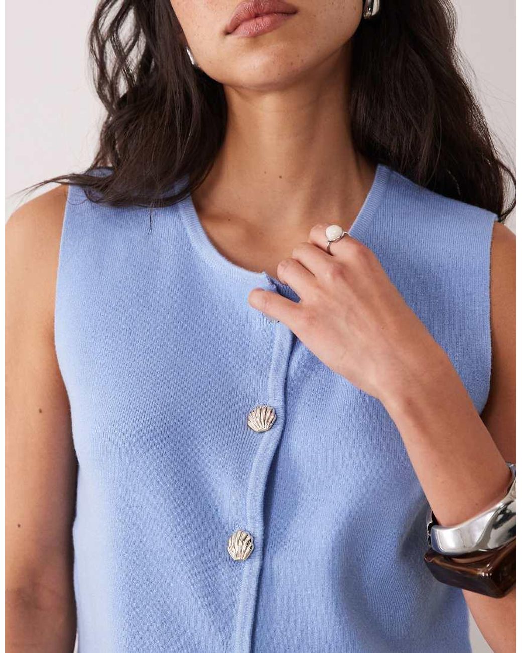 Brave Soul Blue Compact Knit Waistcoat With Contrast Buttons