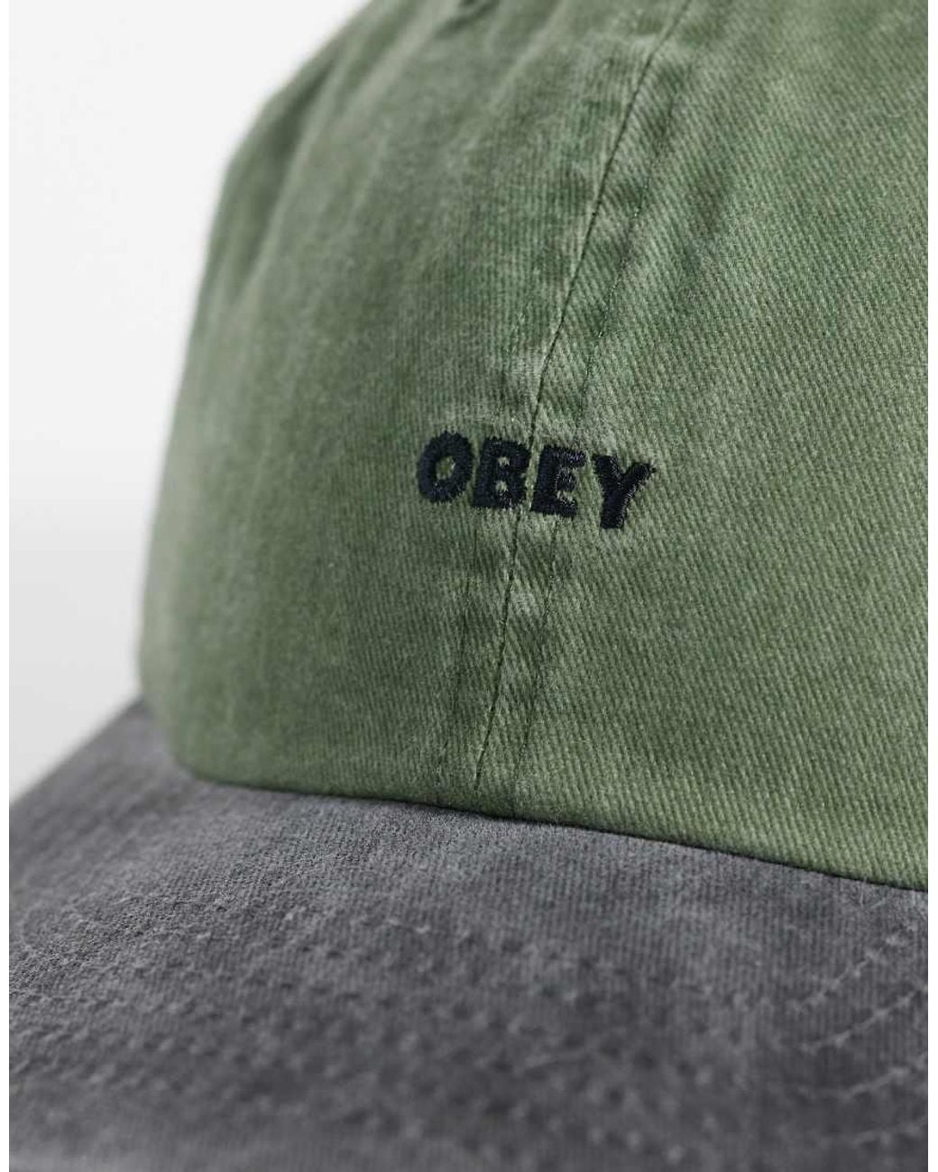 Obey Green Pigment Logo 6 Panel Contrast Peak Strapback Cap for men