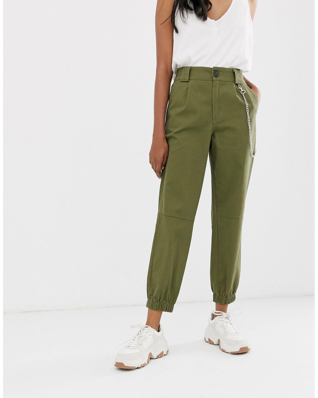 Stradivarius Pants With Chain in Green Lyst