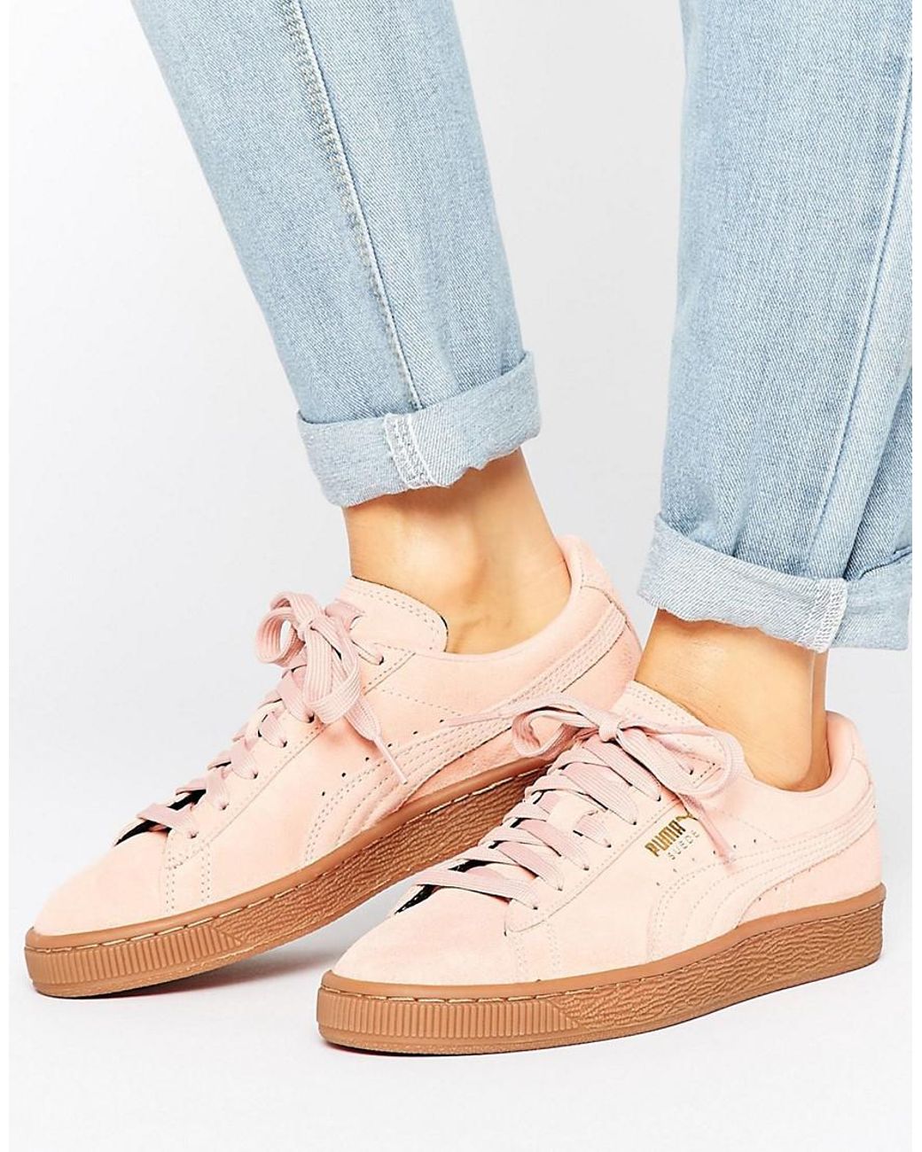 PUMA Pink Suede Sneakers With Gum | Lyst