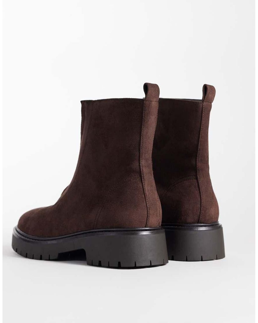 London Rebel Brown Carolina Faux Suede Chunky Zip Front Ankle Boots