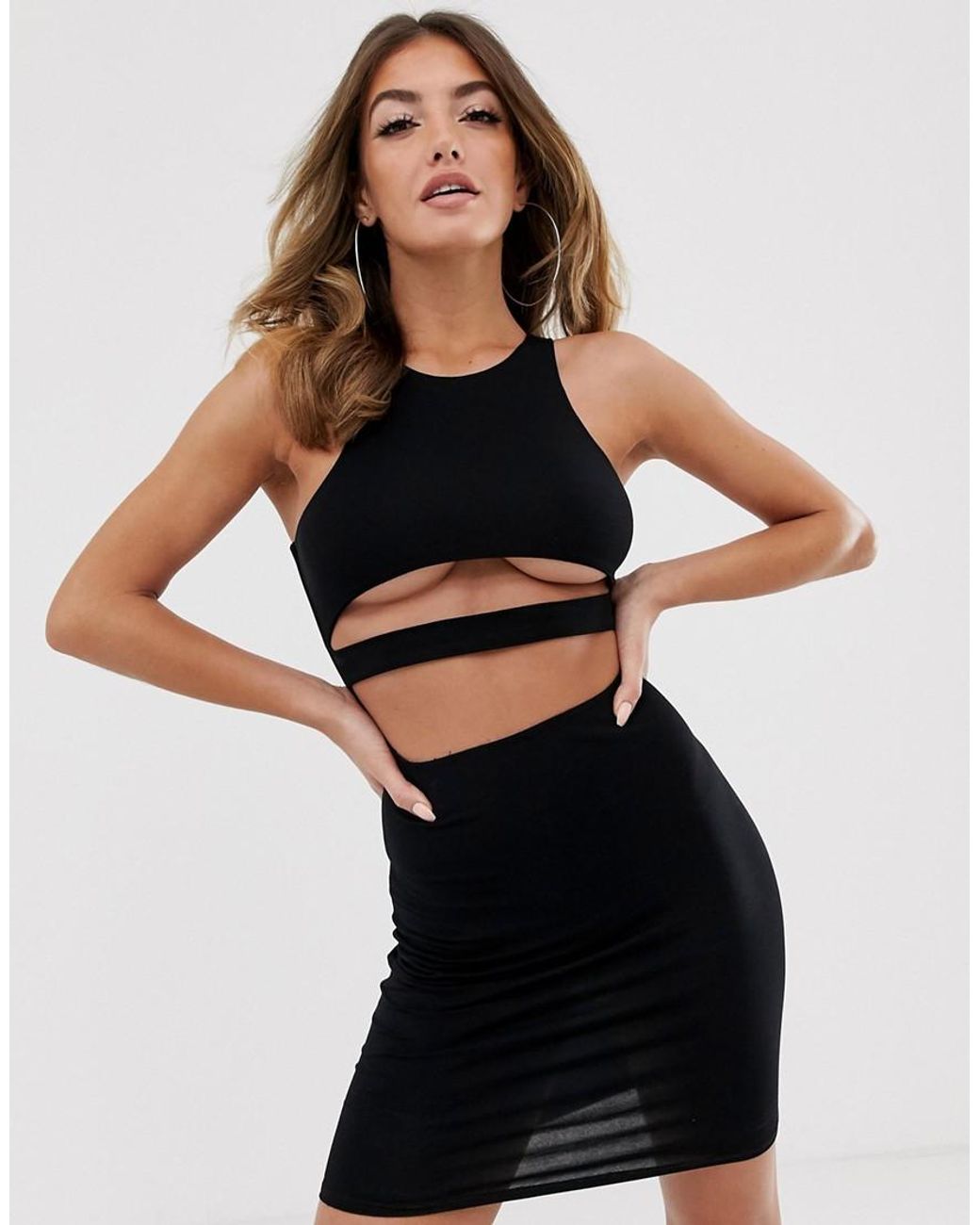 ASOS Going Out Underboob Bodycon Mini Dress in Black | Lyst