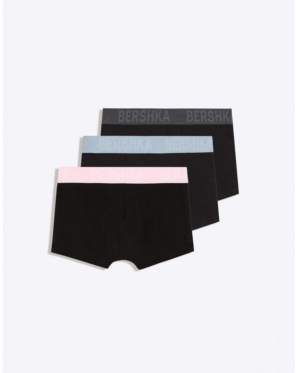 Bershka Green Pack Of 3 Boxers With Printed Waistband for men