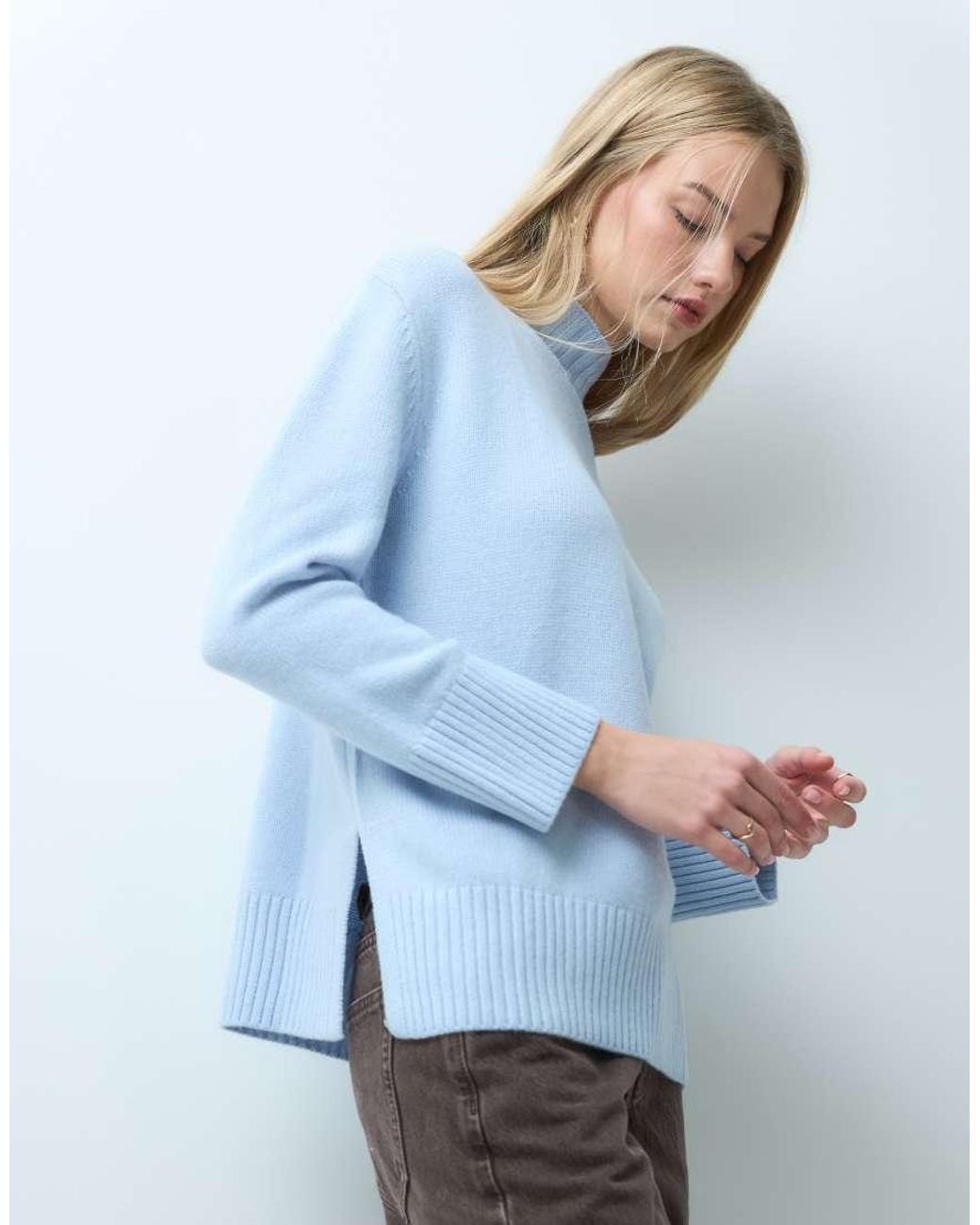 Mango Blue High Neck Knitted Jumper