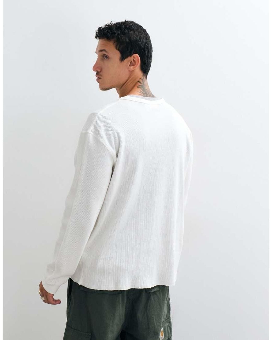 Weekday White Waffle Long Sleeve T-shirt for men