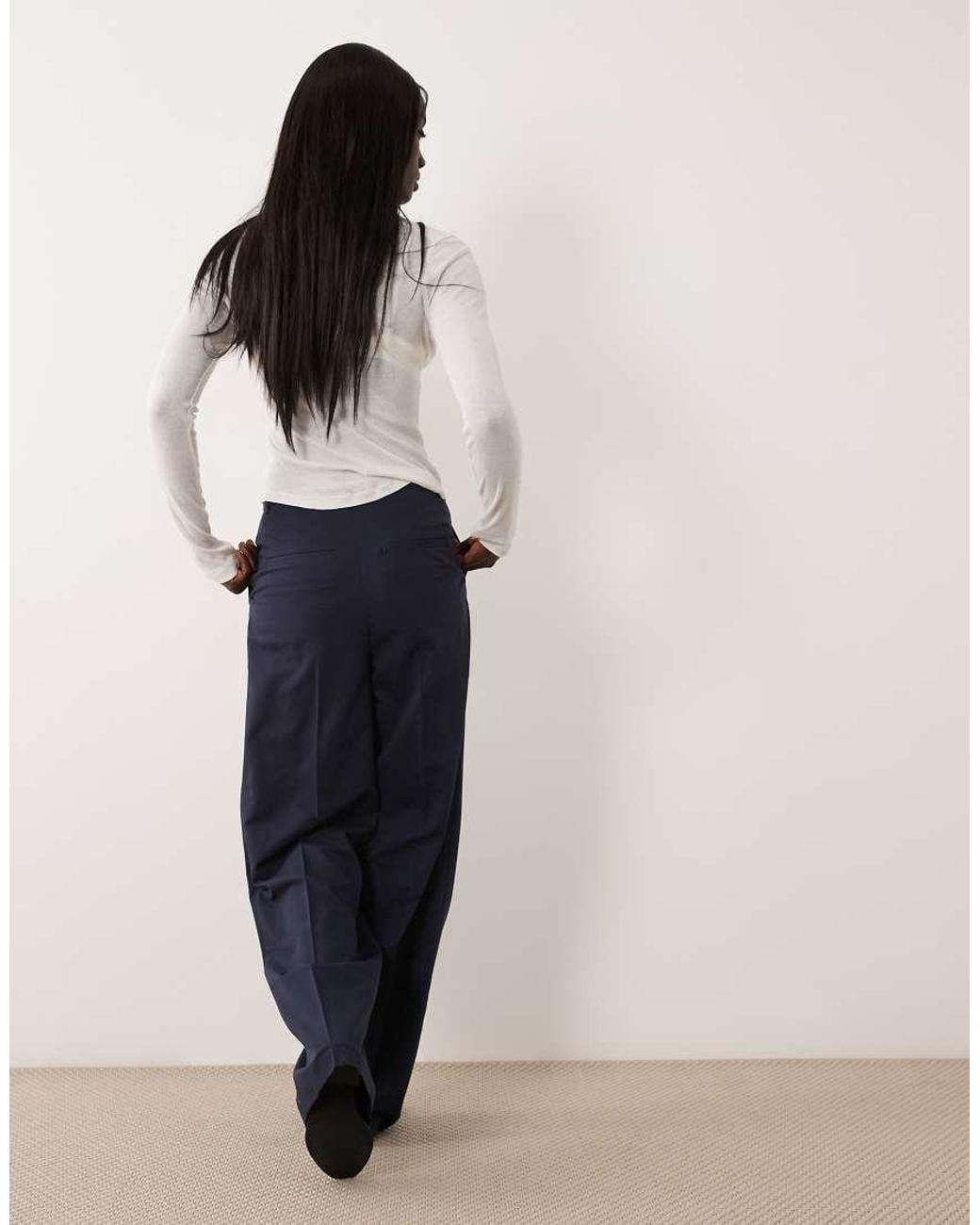 ASOS Blue Tall Tailored Wide Leg Trousers With Pleat Detail