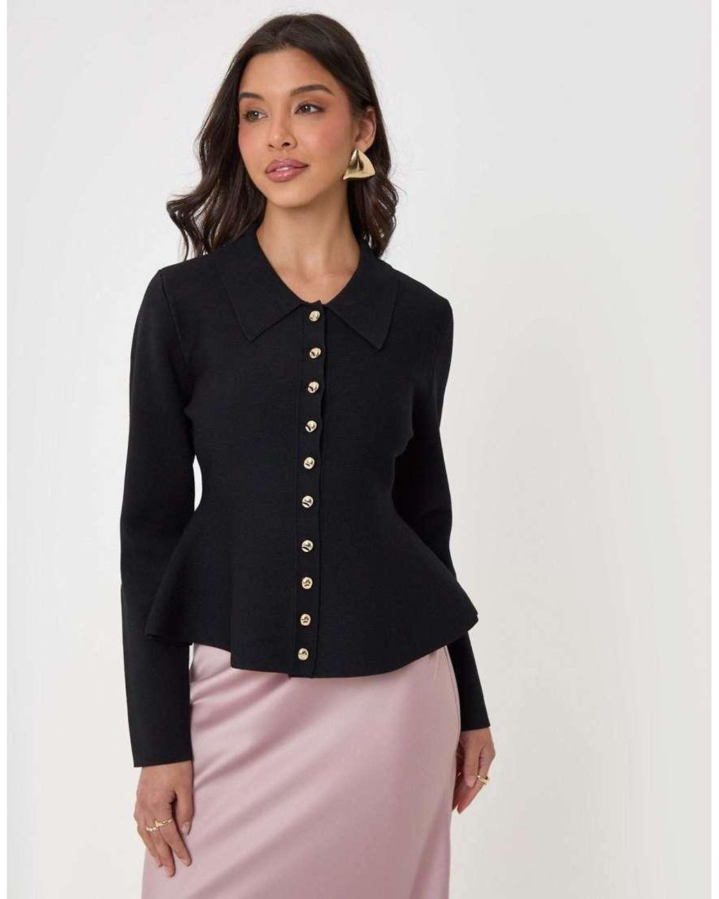 Threadbare Black Compact Knit Peplum Cardigan