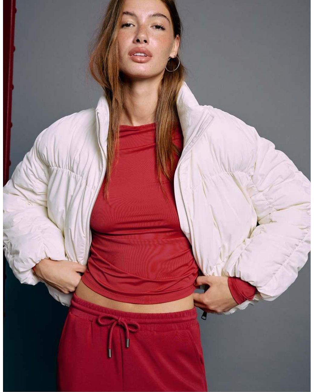 Stradivarius Padded Jacket With High Neck And Gathered Detail