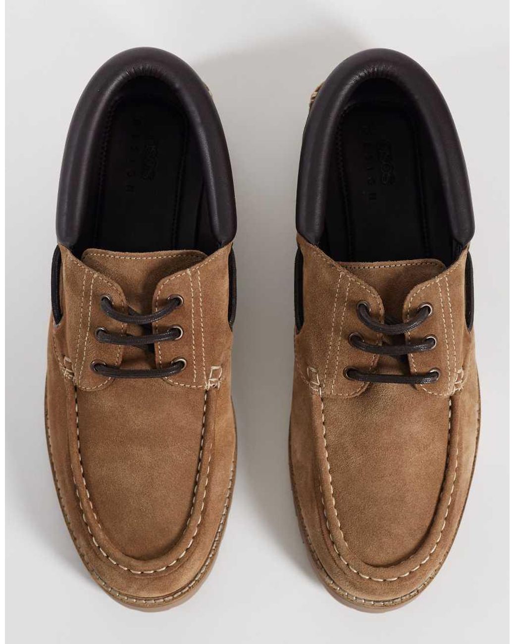 ASOS Brown Lace Up Boat Shoes With Cleated Sole for men