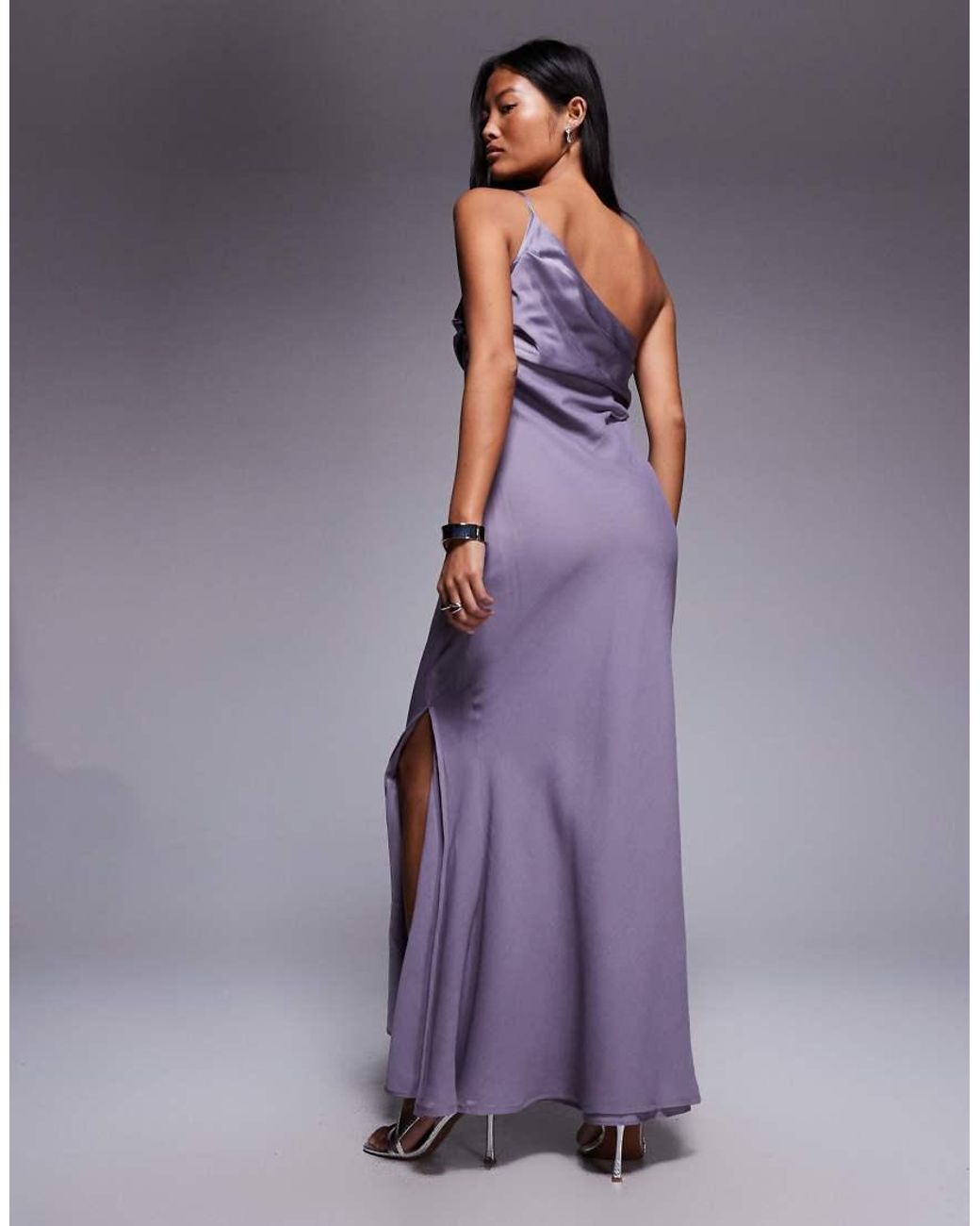 ASOS Purple Asos Design Petite Satin Chiffon Mix Draped One Shoulder Maxi Dress