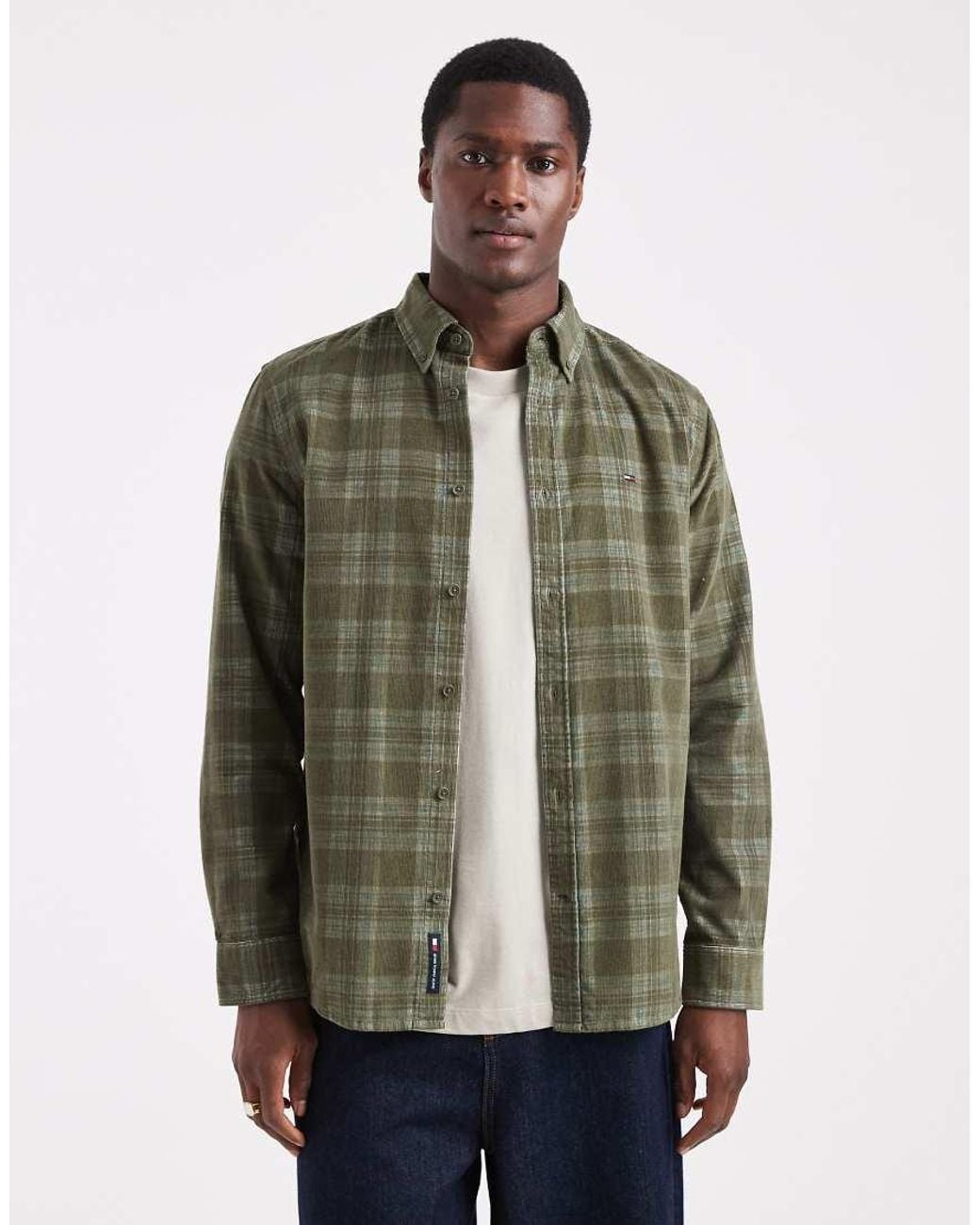Tommy Hilfiger Green Check Cord Shirt for men
