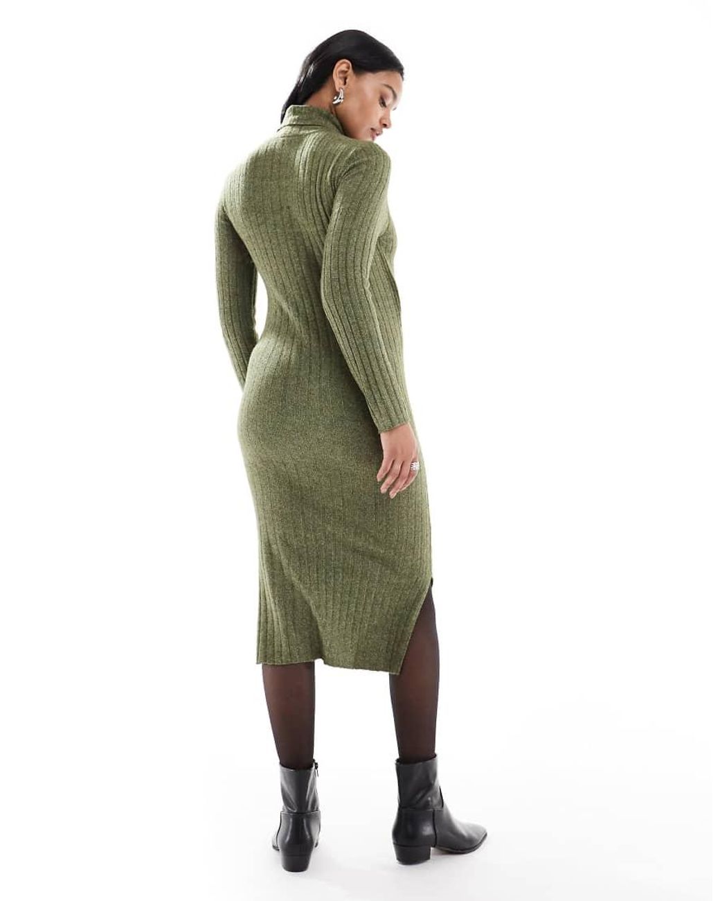 Mama.licious Green Mamalicious Maternity Soft Knitted Rib Midi Dress With Nursing Function