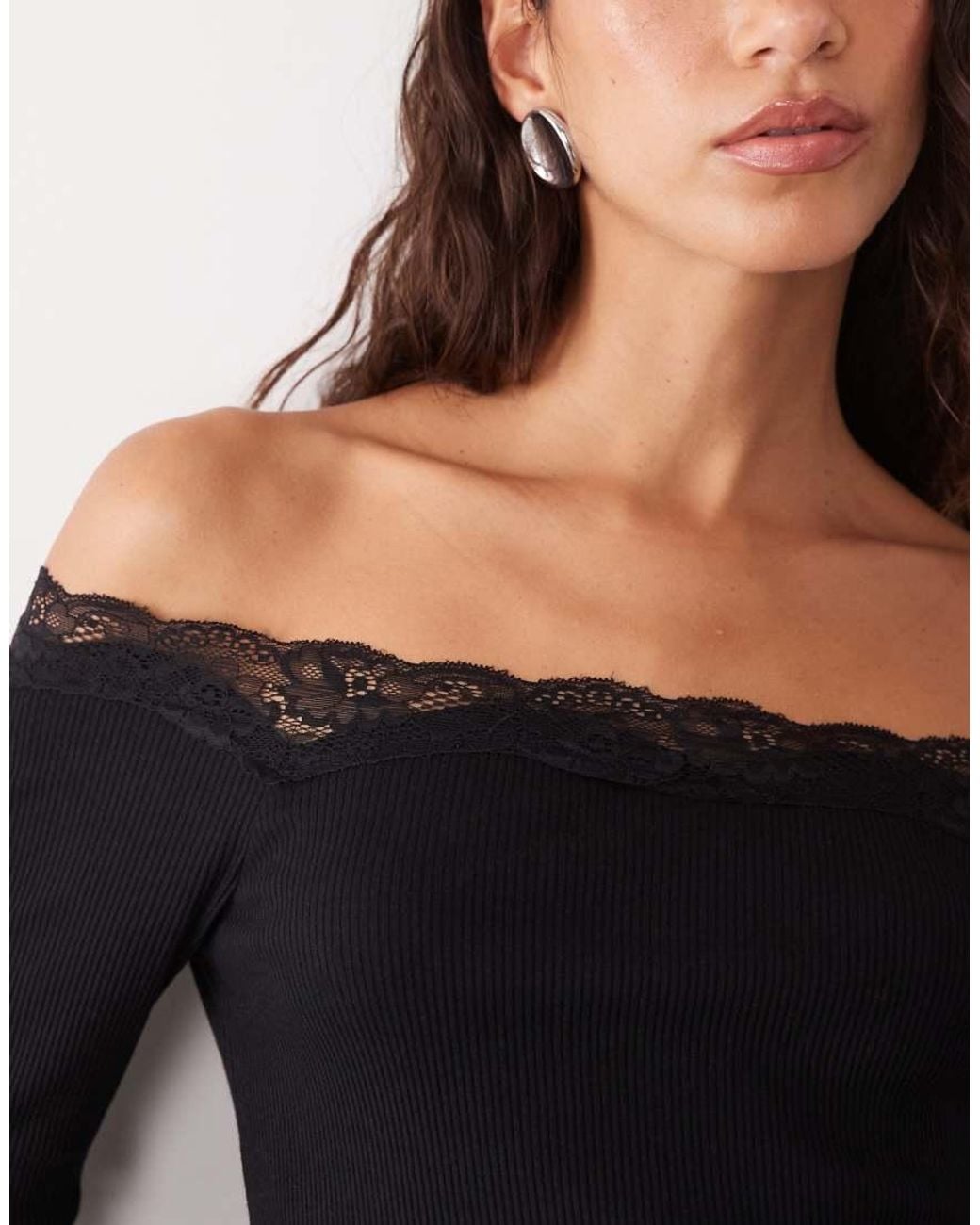 New Look Black Lace Trim Bardot Top