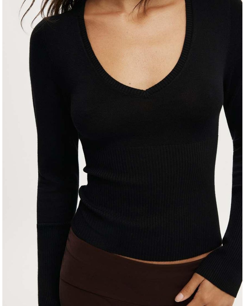 Cotton On Black Close Knit V-Neck Top