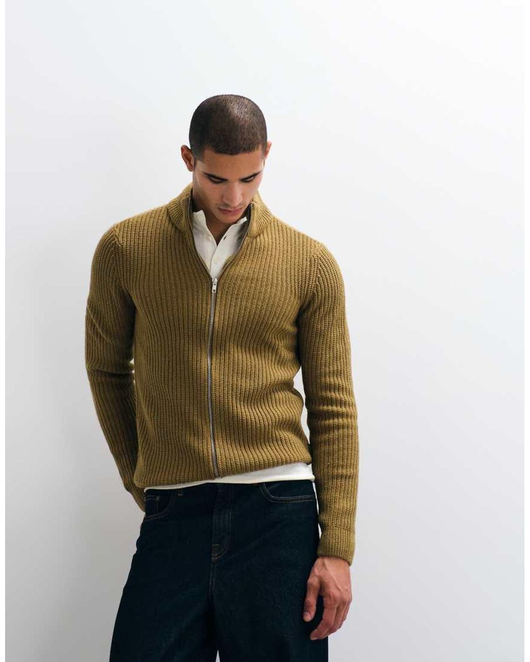 Blend Green Knitted Zip Through Jacket for men