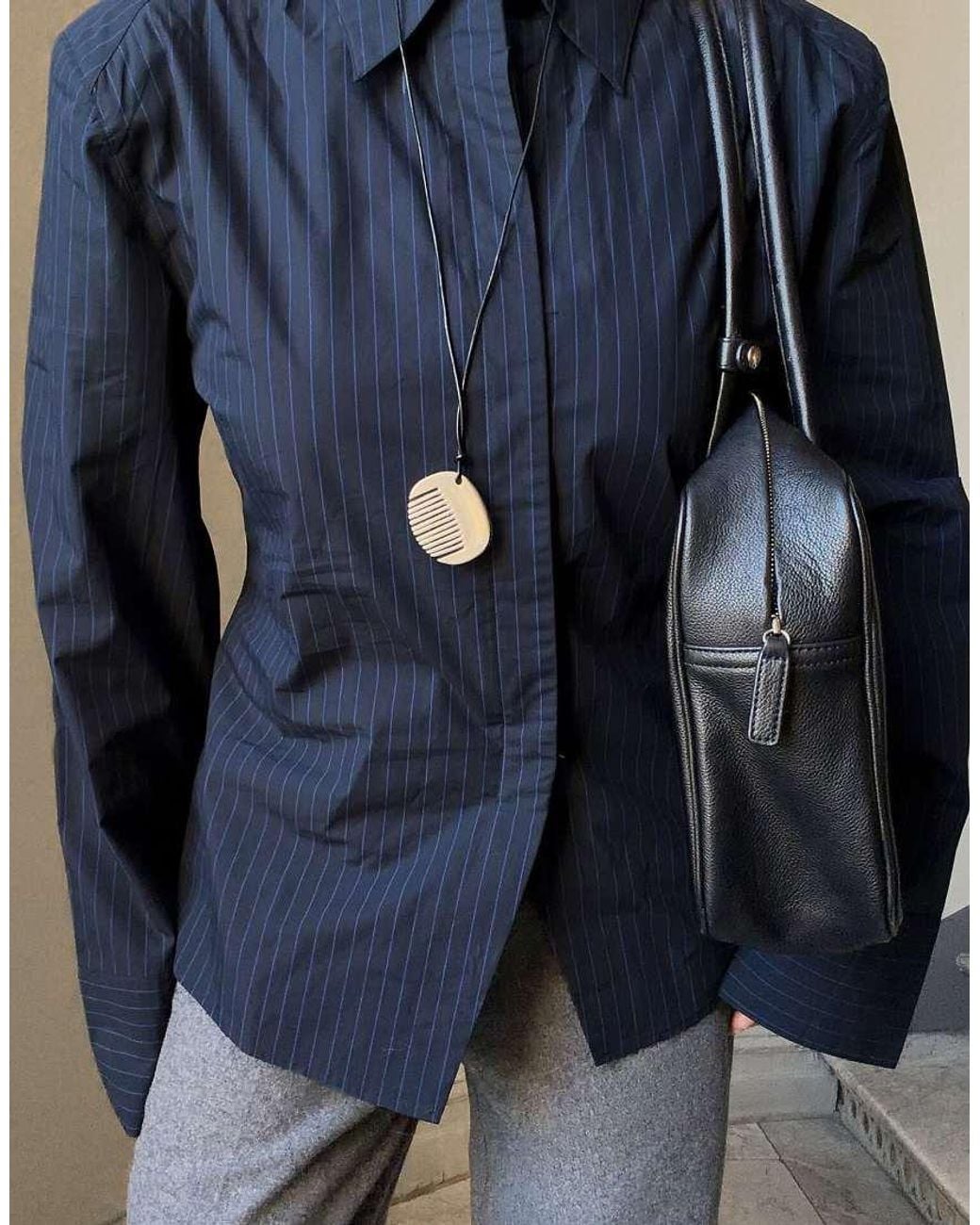 NA-KD Blue Fitted Shoulder Pad Shirt
