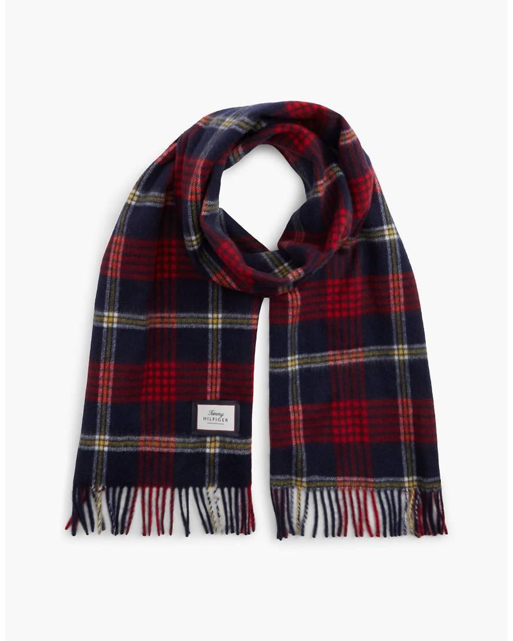 Tommy Hilfiger Red Pure Wool Jacquard Check Scarf for men
