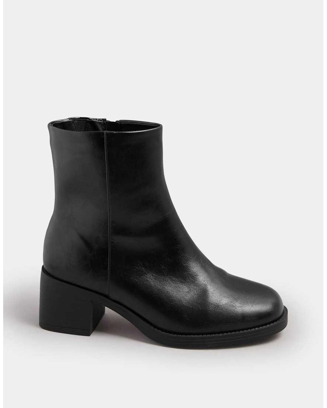 Yours Clothing Black Faux Leather Square Toe Chelsea Boots