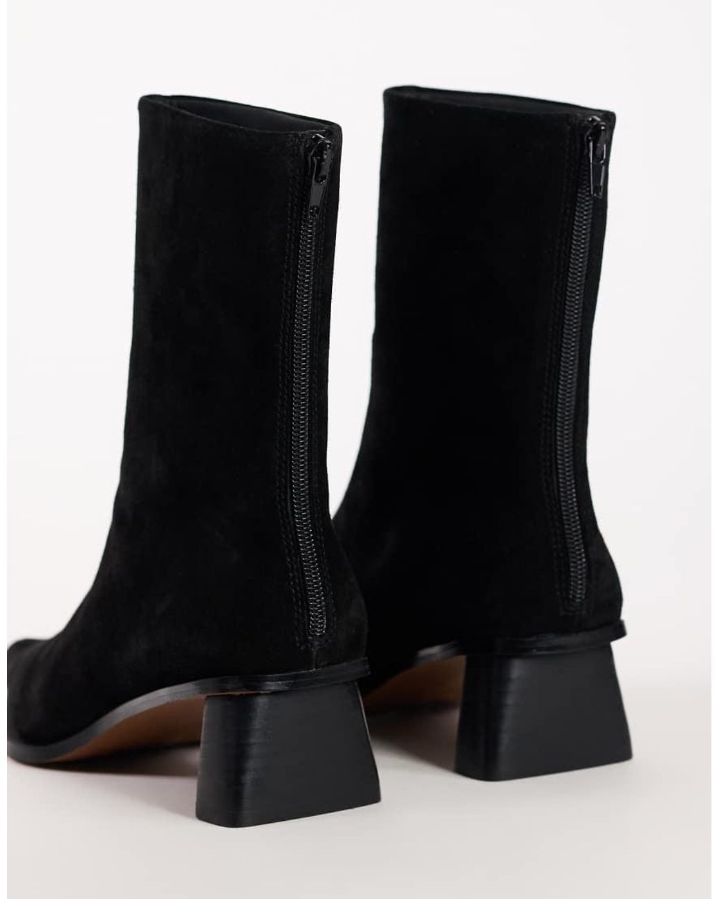 TOPSHOP Black Penny Real Suede Block Heel Pointed Toe Ankle Boots