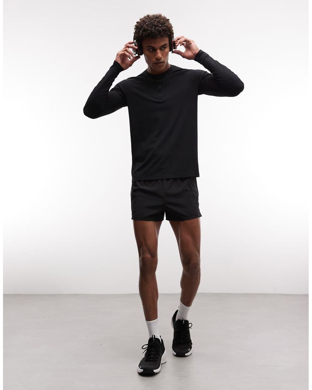 4505 Black Lightweight Performance Waffle Henley Long Sleeve With Quick Dry for men
