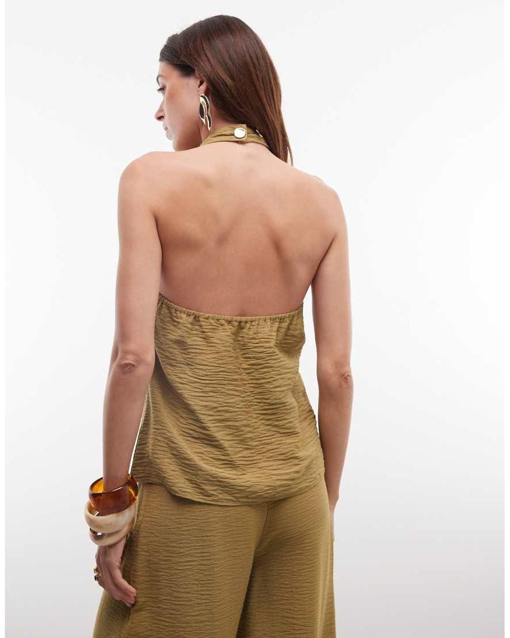New Look Natural Button Down Halter Neck Top