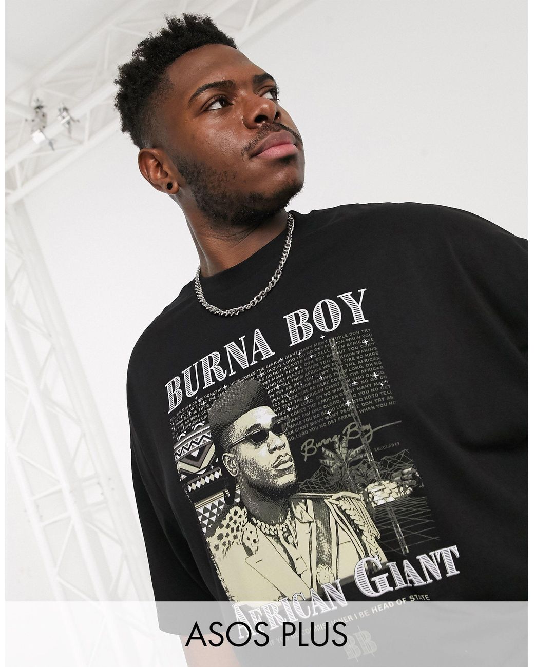 ASOS Burna Boy Plus Oversized Longline Tshirt With Front Print in