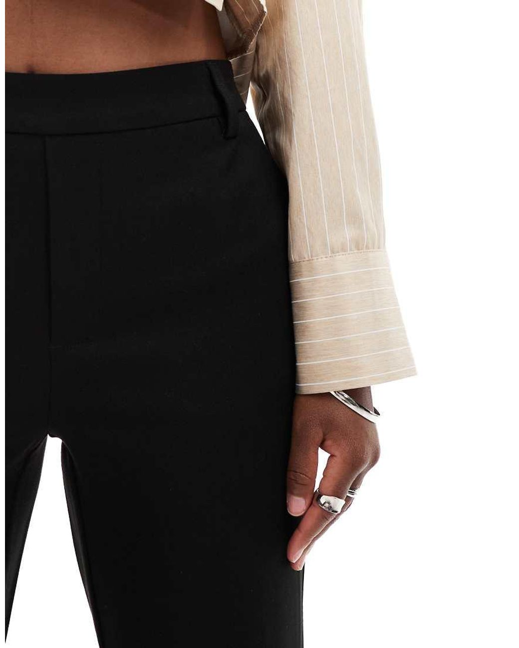Object Black Mid Rise Pull On Flared Trousers