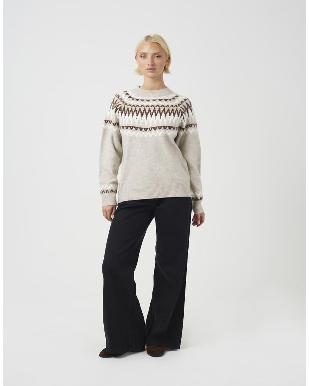 Brave Soul Natural Crew Neck Fairisle Jumper