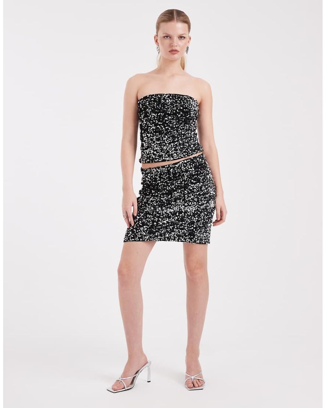 Vero Moda Black Textured Sequin Bandeau Top Co-Ord