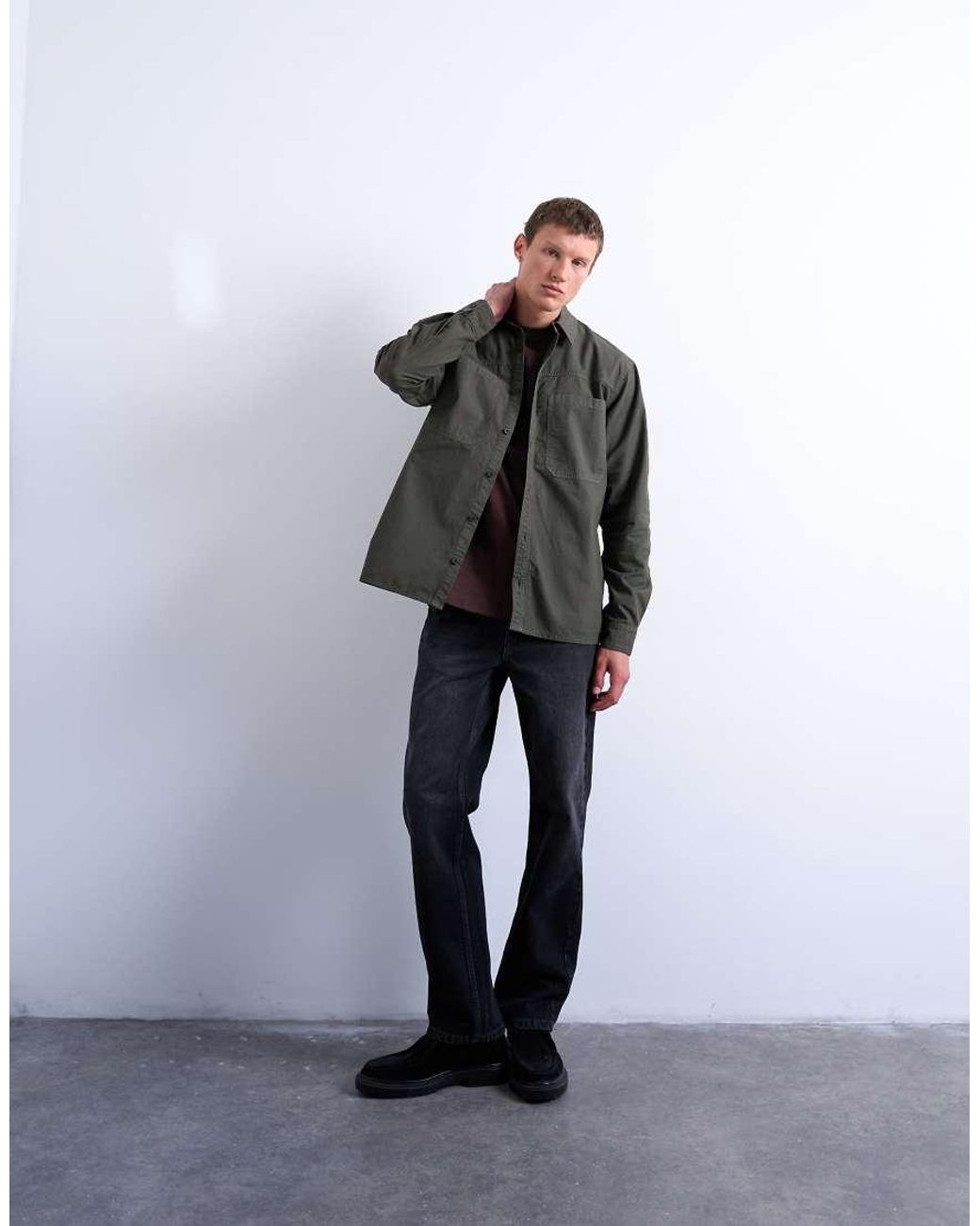 Topman Gray Regular Fit Ripstop Overshirt for men