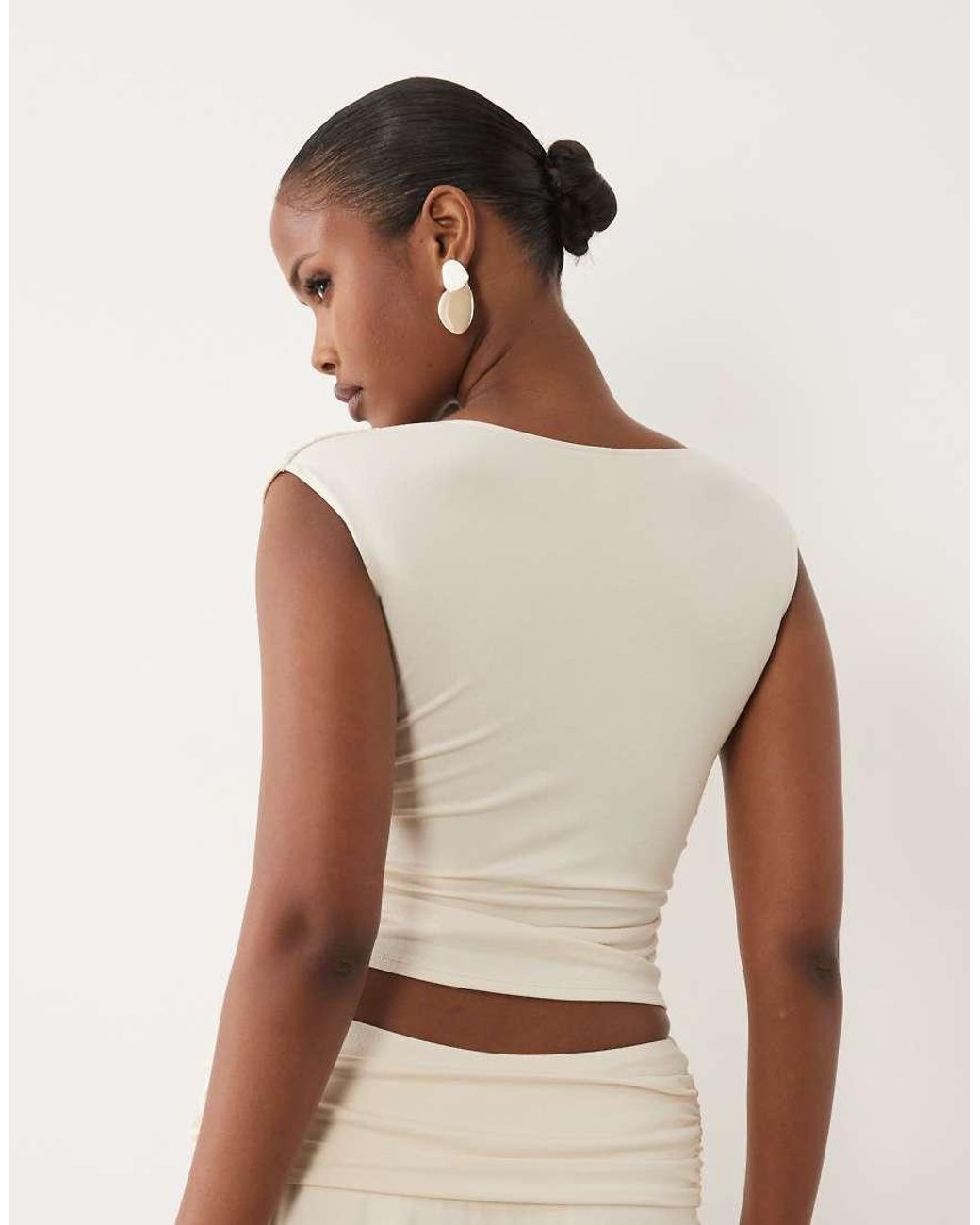 Oh Polly Natural Modal Plunge Ruched Detail Top Set