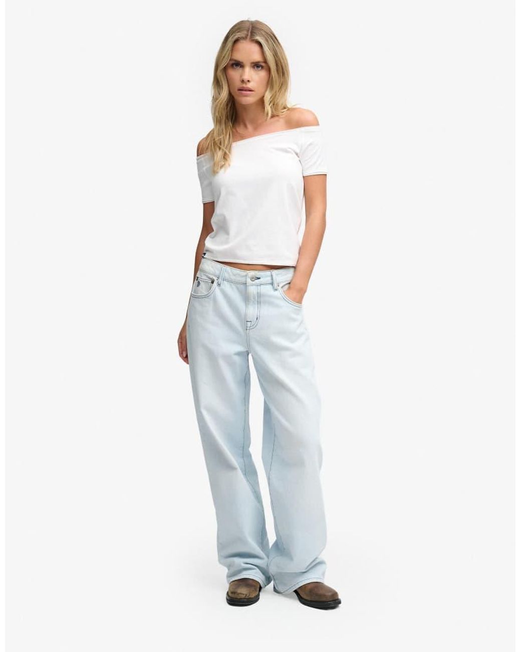 Superdry White Bardot Short Sleeve Off Shoulder Top