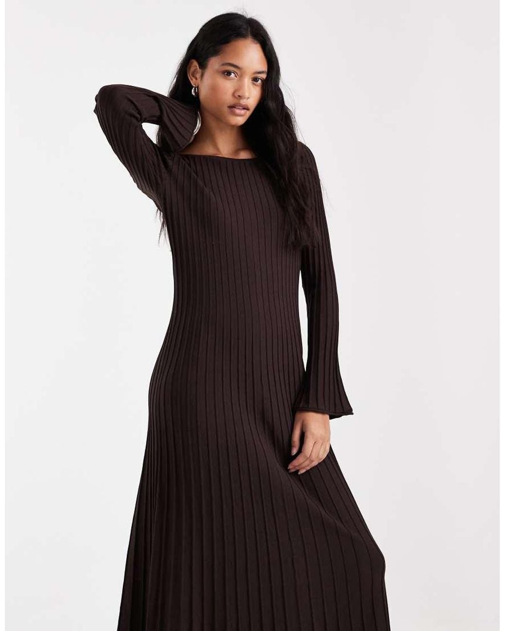 Vero Moda Blue Premium Boatneck Long Sleeve Ribbed Maxi Dress