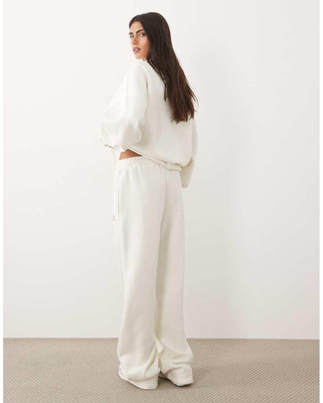 Kaiia White Cotton Rich Embroidered Logo Detail Wide Leg Sweatpants