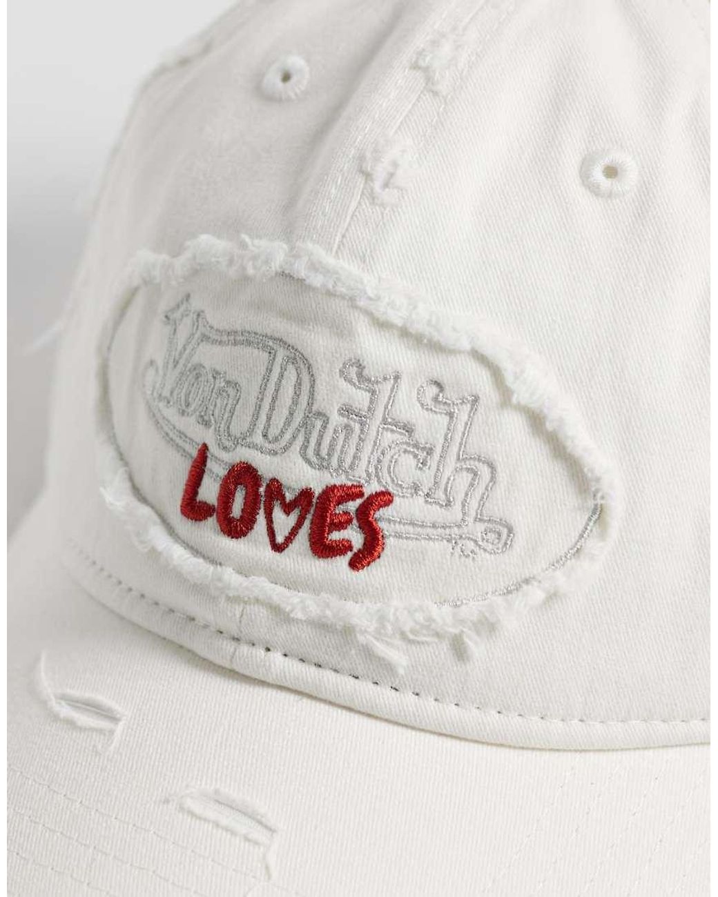 Von Dutch White Loves Distressed Denim Dad Cap
