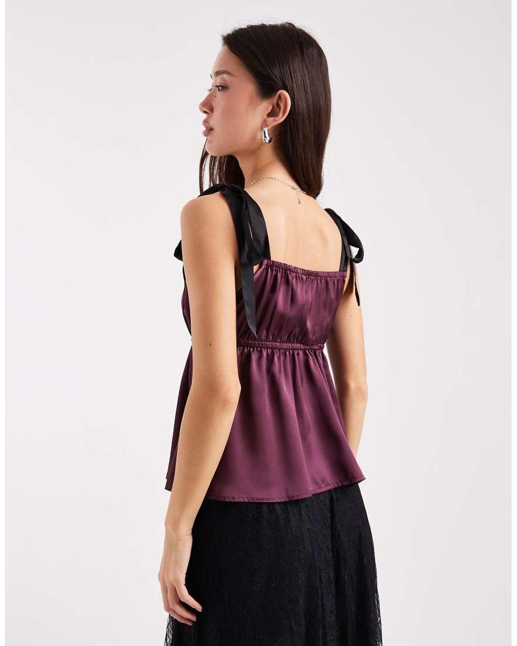 Miss Selfridge Purple Satin Tie Shoulder Cami Top