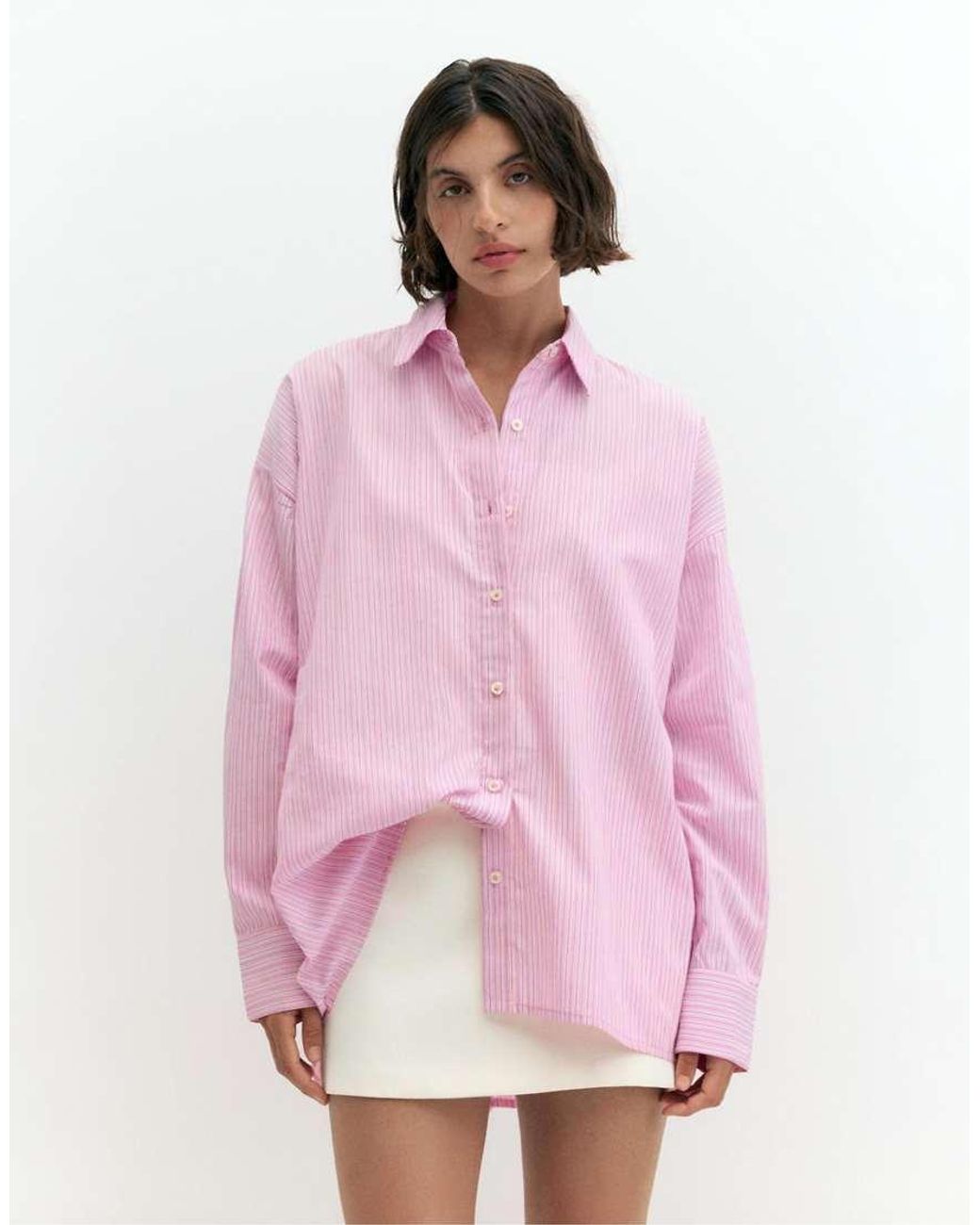 Pull&Bear Pink Striped Oversized Shirt