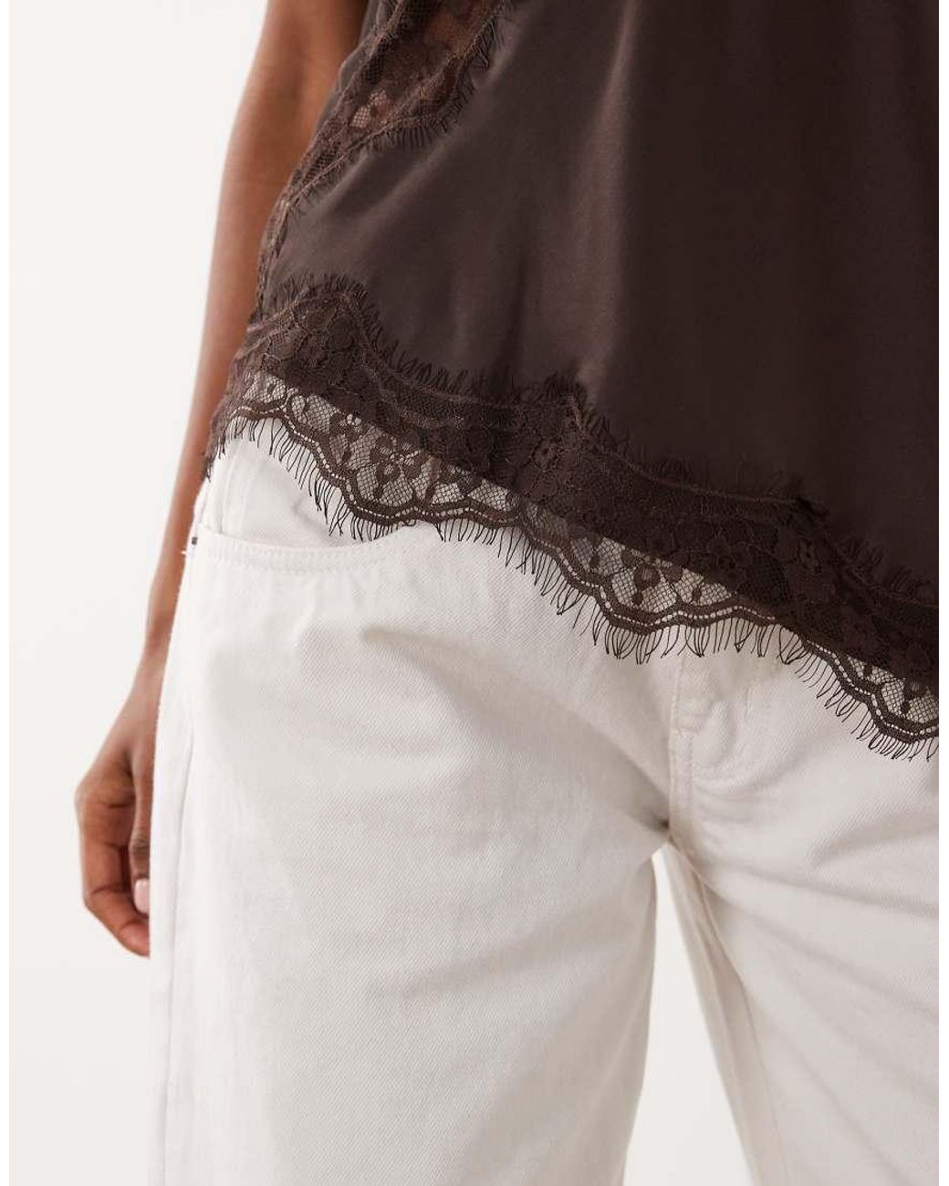 Jdy Brown Asymmetric Cami Top With Lace Edge
