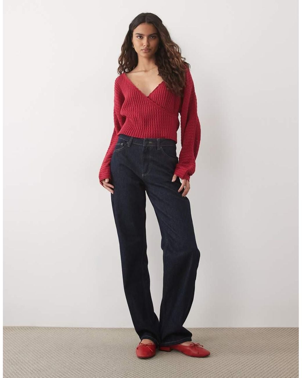 Miss Selfridge Red Knitted Batwing Wrap Cardigan Raspberry