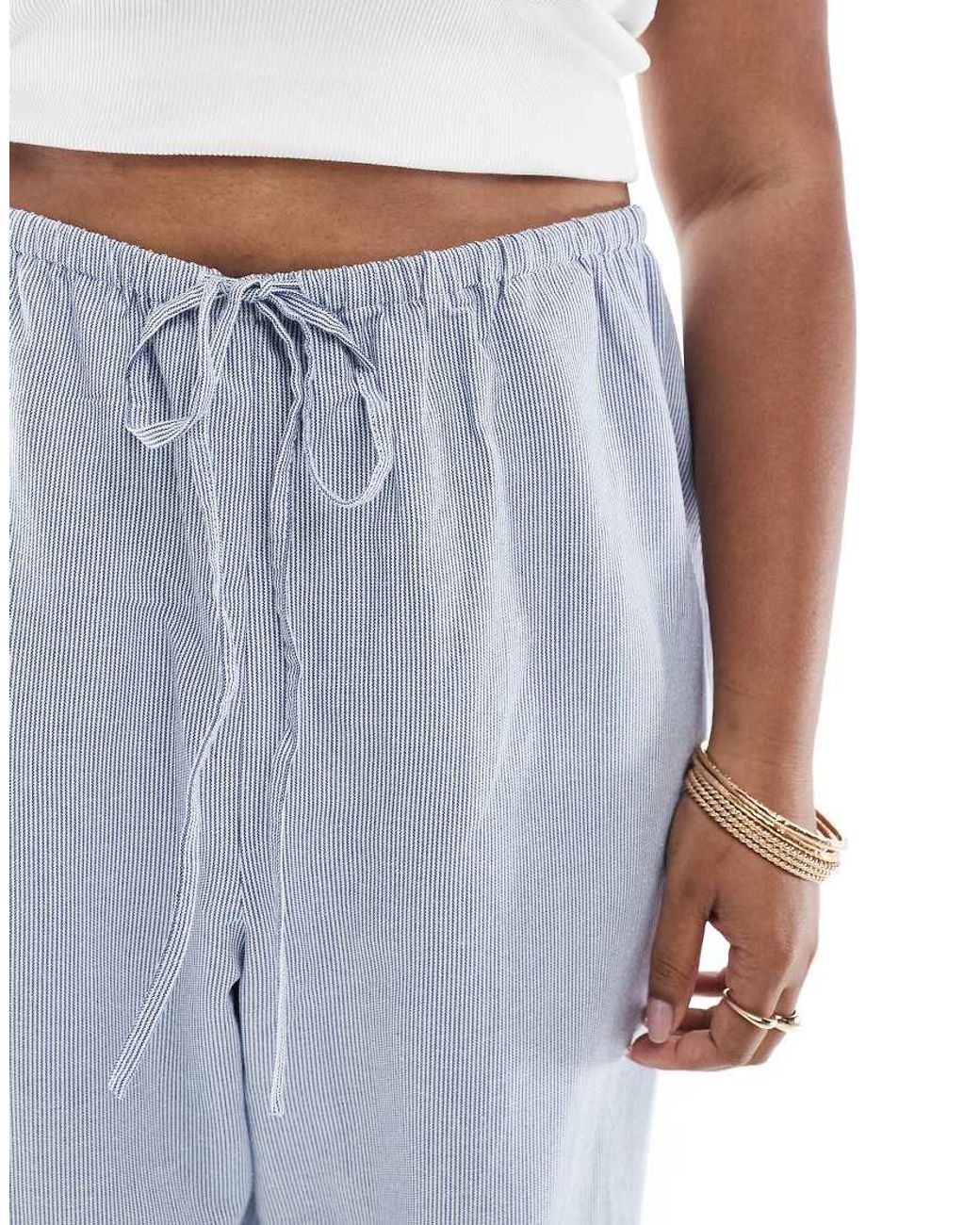 ONLY Blue Side Tie Wide Leg Trousers
