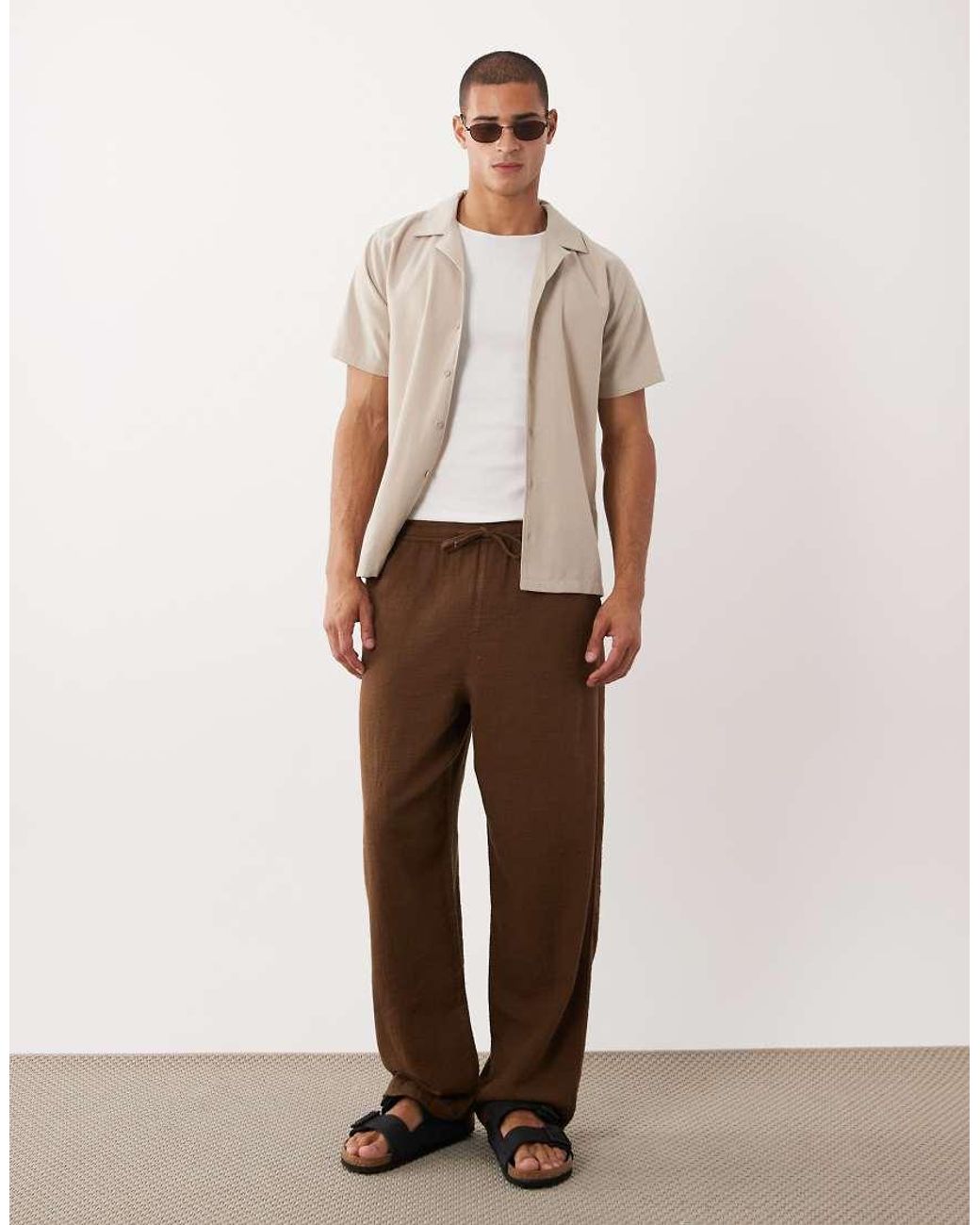 ASOS Brown Loose Textured Trousers for men