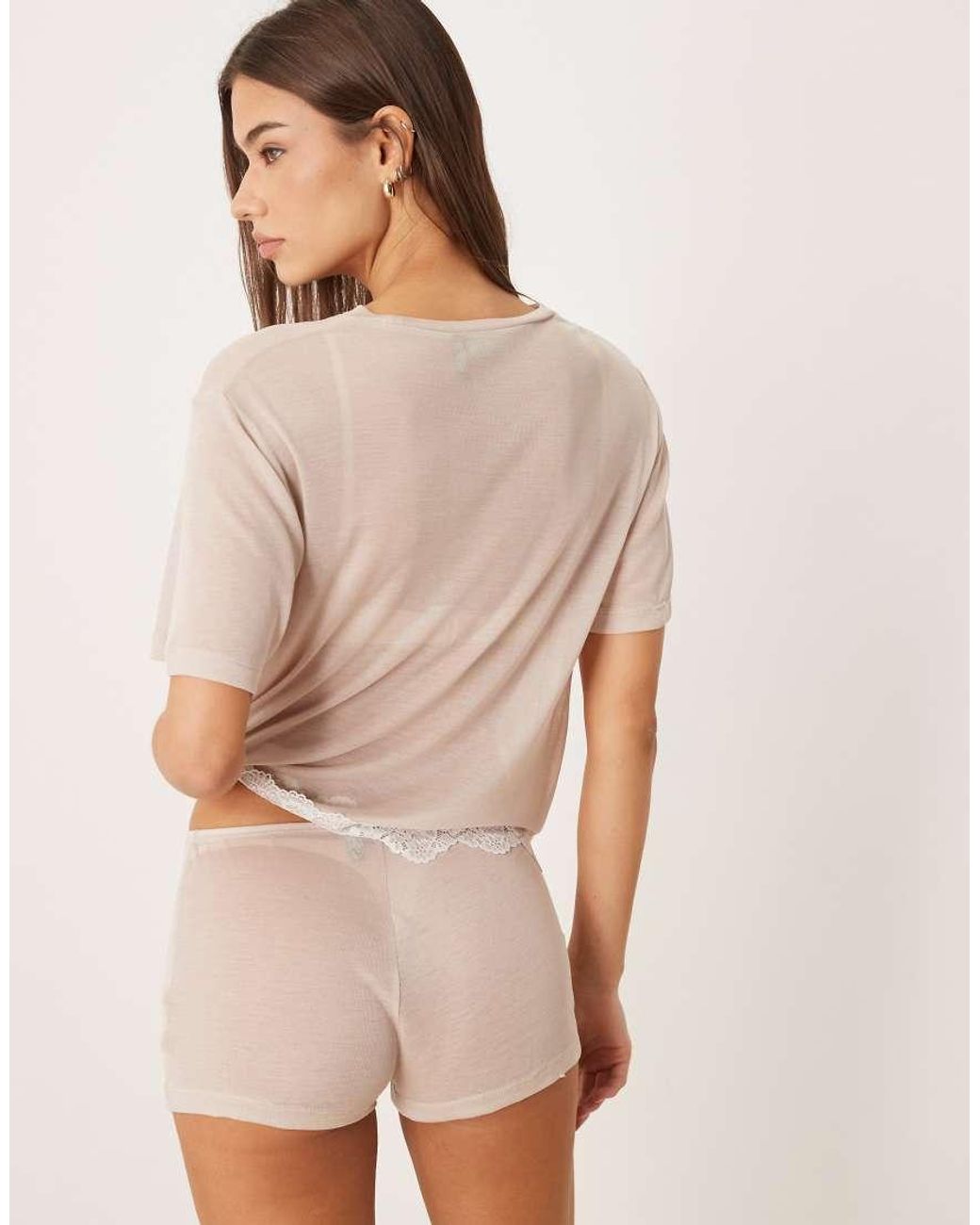 ASOS Natural Honey Mix & Match Sheer Slinky Pyjama Short
