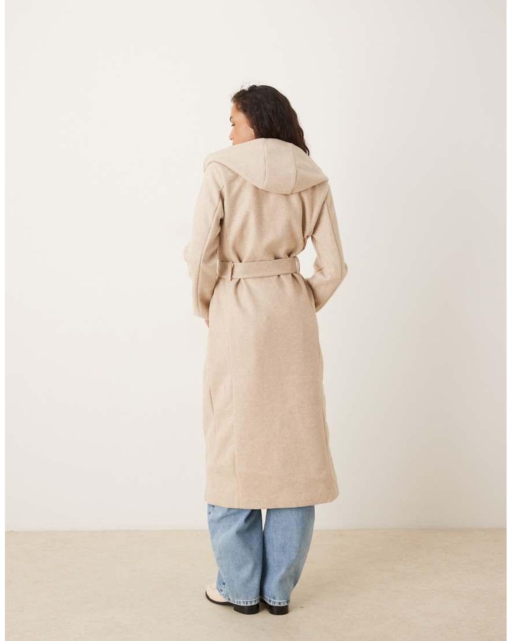 Brave Soul Natural Longline Hooded Coat With Belt