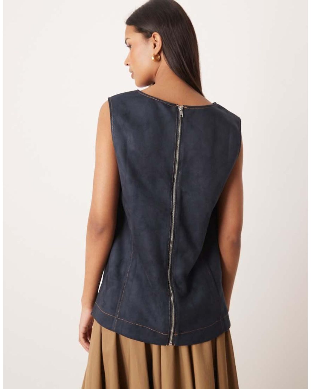 ASOS Blue Suedette Top With Contrast Stitch