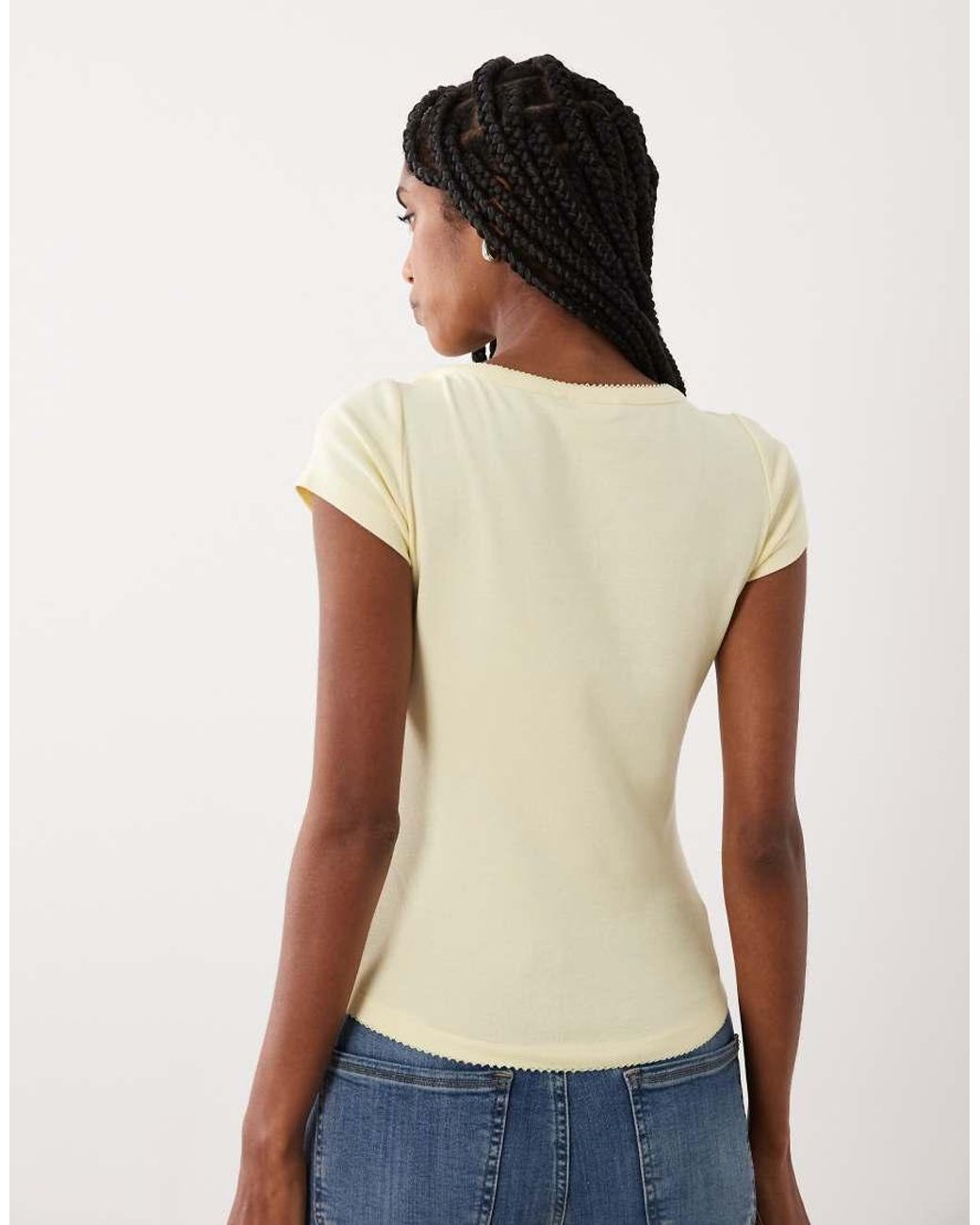 ASOS Yellow Boat Neck Baby T-shirt With Curved Hem And Scalloped Trim Top